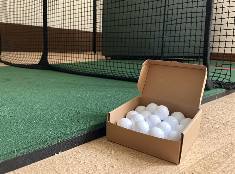 A set of clean indoor golf balls kept separate to protect the impact screen
