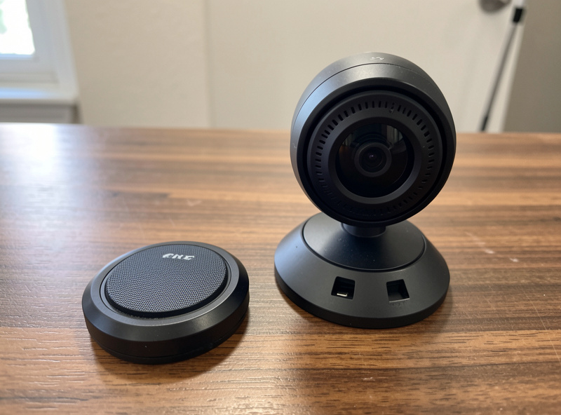 A radar golf launch monitor and a camera-based launch monitor side by side beside a hitting mat