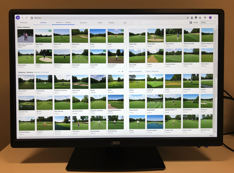 Golf simulator course selection menu showing a library of downloadable courses