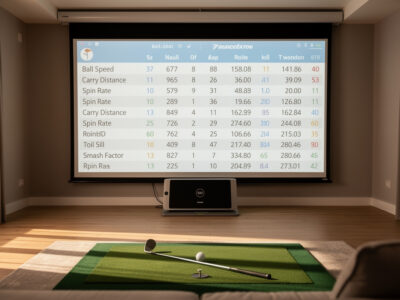 Golf launch monitor data table showing ball speed, carry, spin and smash factor