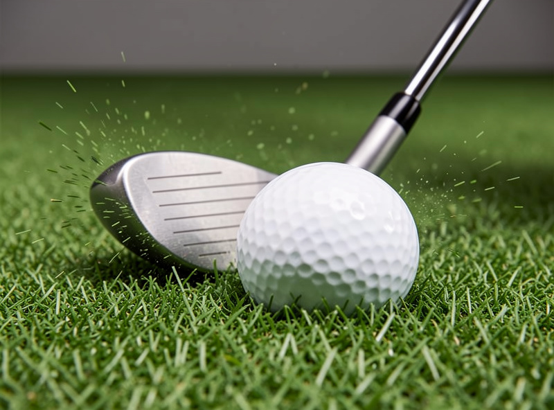 Golf club striking a premium fairway-feel simulator hitting mat at impact
