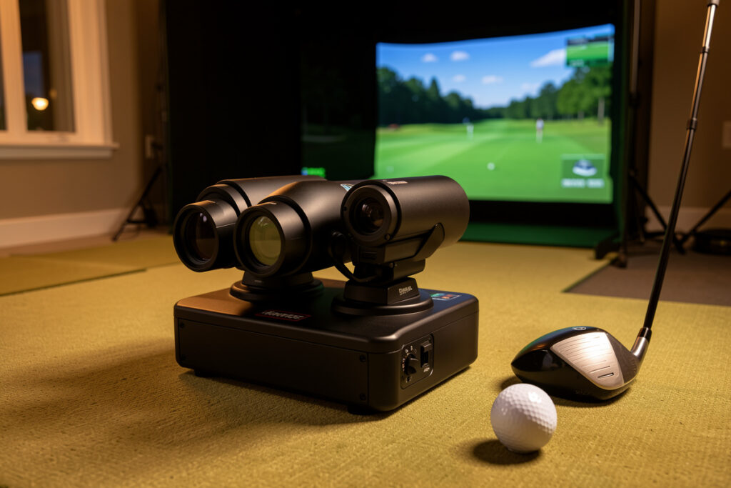 Foresight GCQuad camera launch monitor in a home golf simulator