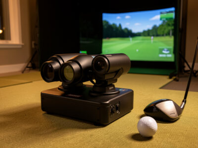Foresight GCQuad camera launch monitor in a home golf simulator
