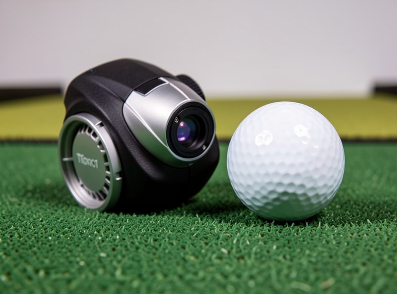 Foresight GCQuad camera launch monitor beside a golf ball on a hitting mat